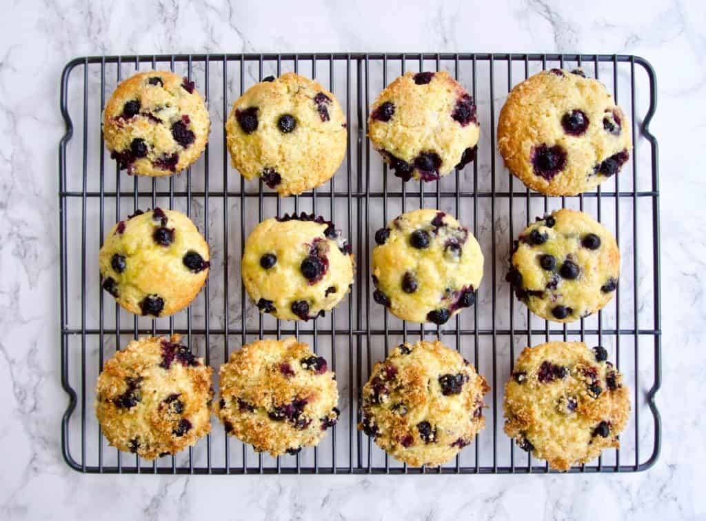 Overhead view of Blueberry lemon muffins