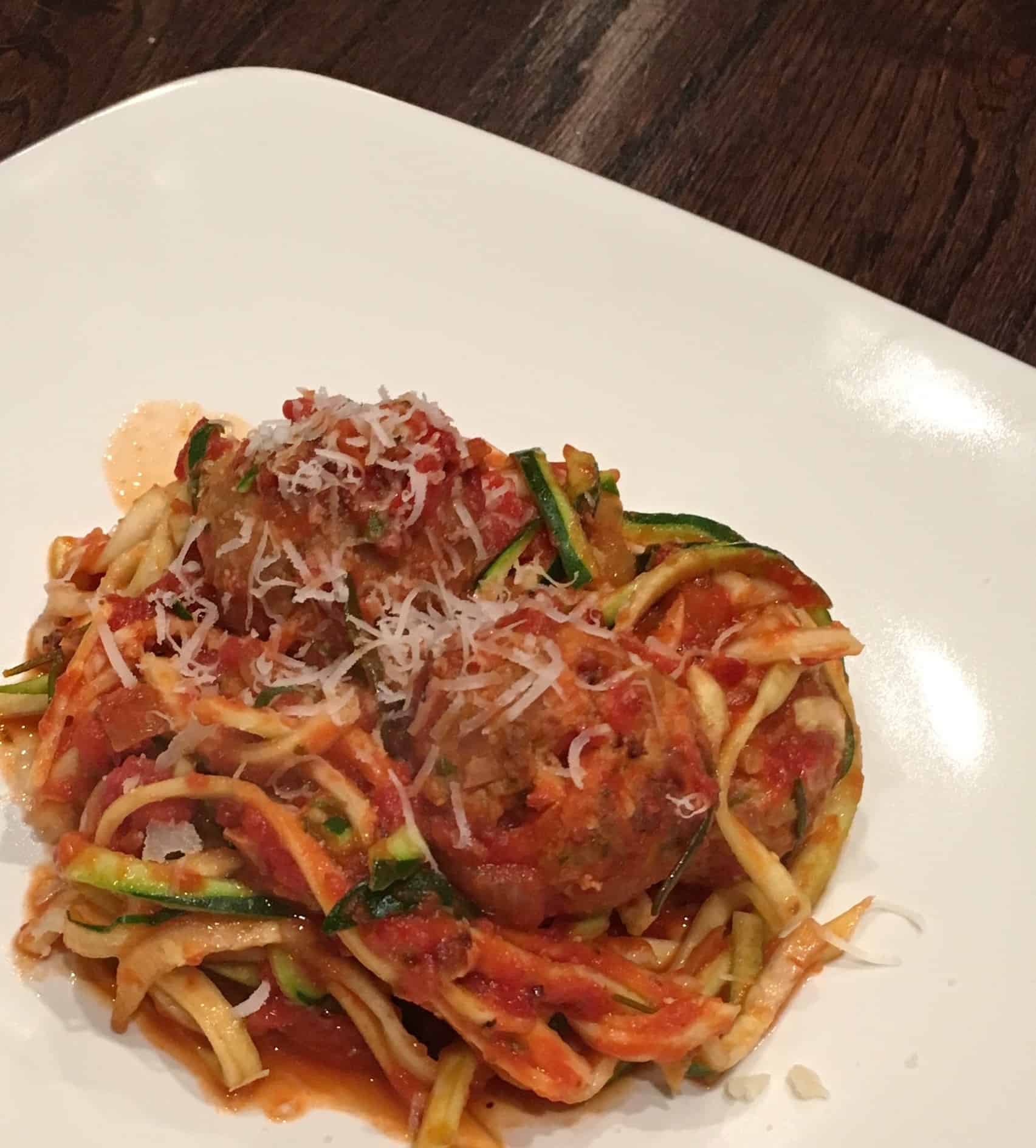 Turkey Meatballs with Spicy Tomato Sauce and Zoodles | YummyNoises.com