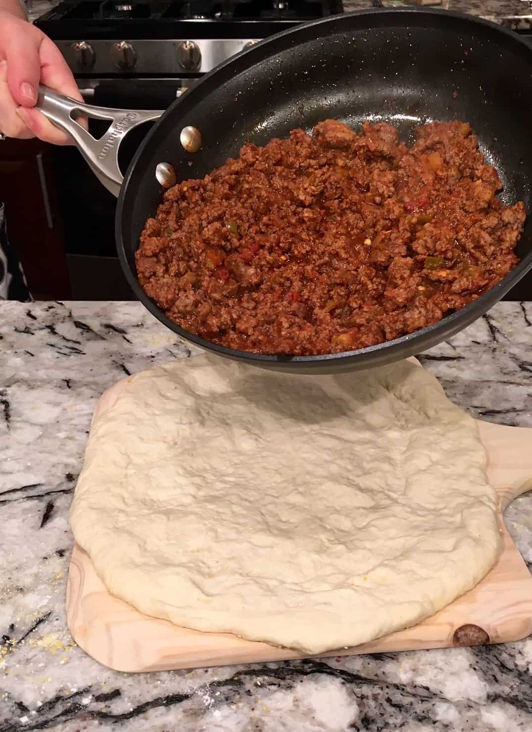 Taco Pizza - meat on dough