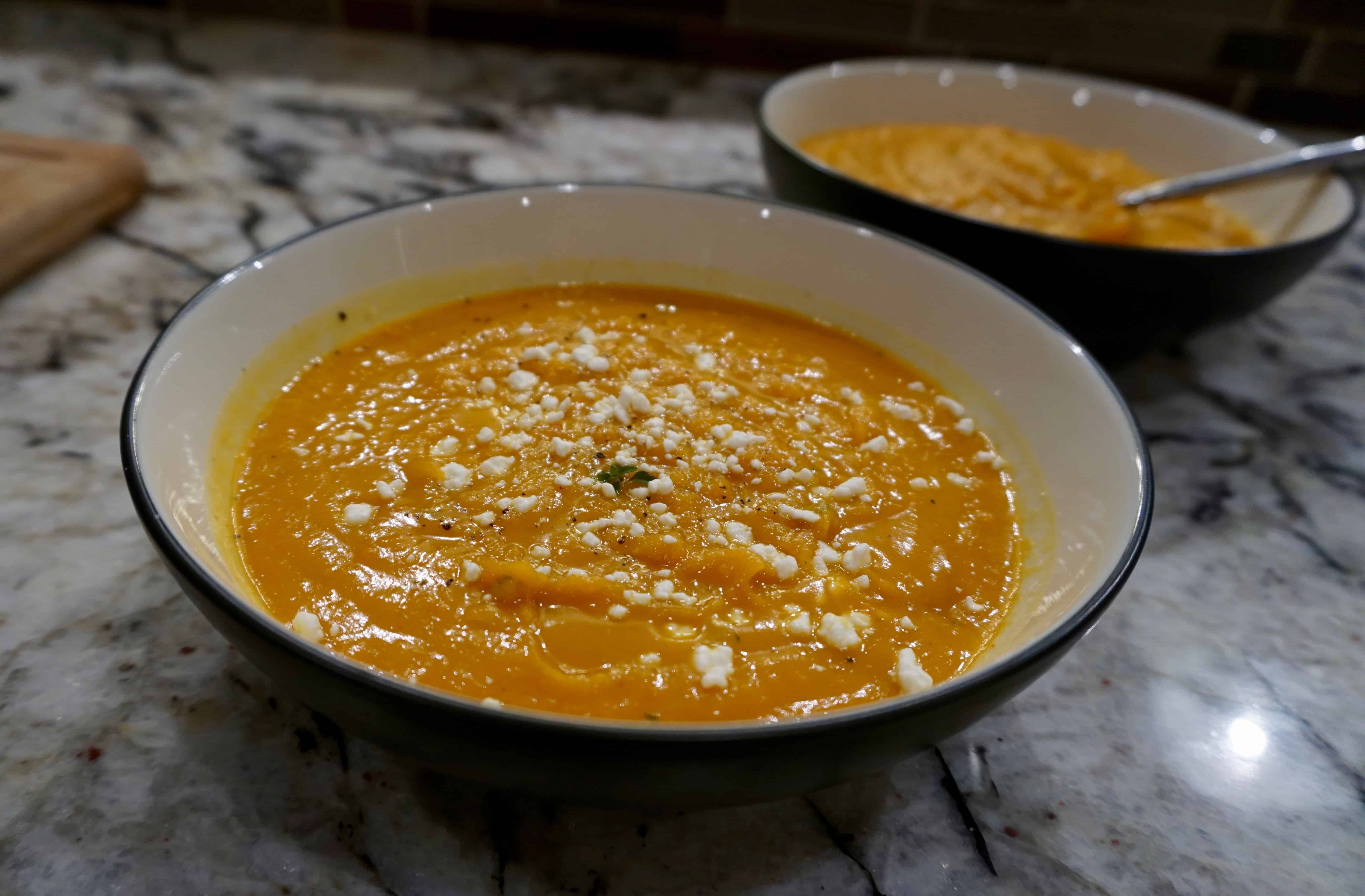 Butternut squash and sweet potato soup - beauty with goat cheese