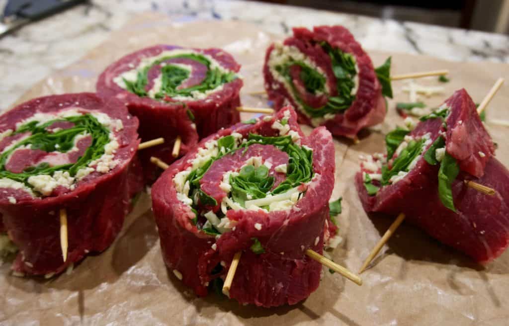 Flank Steak Pinwheels with Spinach, Gorgonzola and Asiago | YummyNoises.com
