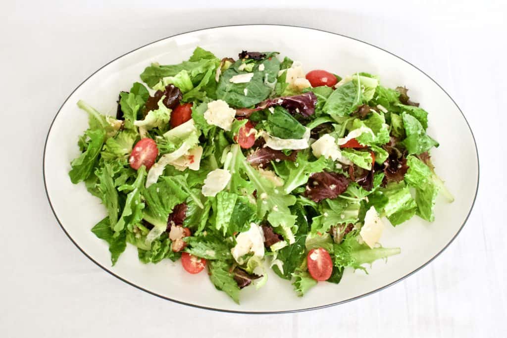Copycat Giordano's house salad shown from above