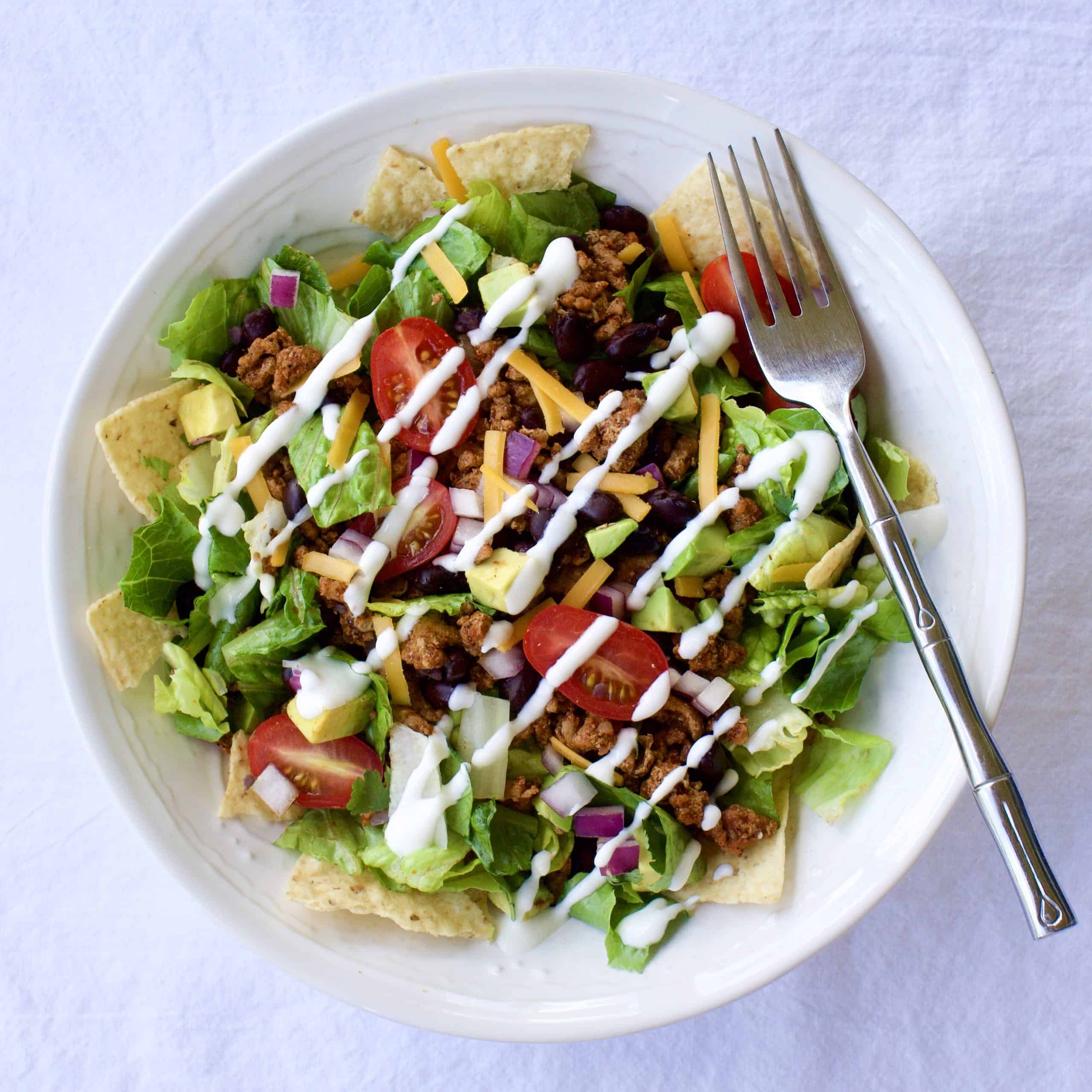 Super Simple Taco Salad with Red Wine Vinaigrette - Yummy Noises