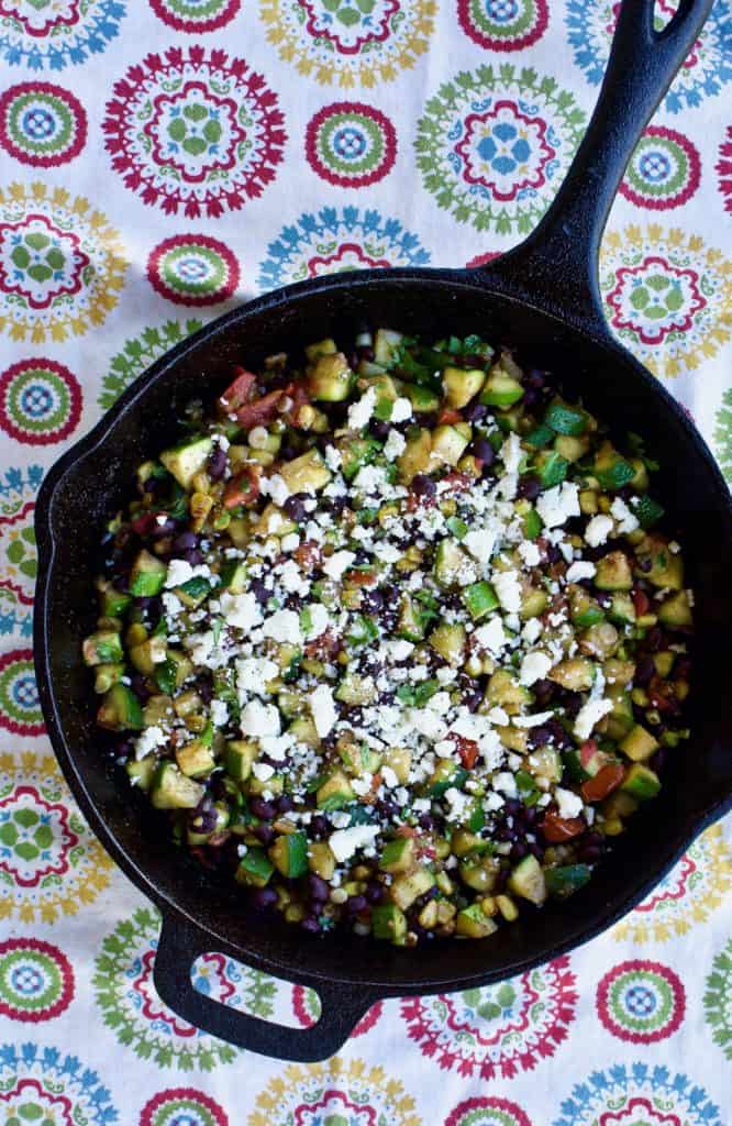 Mexican veggie skillet viewed from above