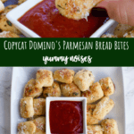 Garlic Parmesan Bread Bites - Inspired by Domino's Parmesan Bread Bites, these little nuggets of baked pizza dough are bursting with garlic, butter & parmesan cheese...what's not to love? | YummyNoises.com