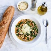 Instant pot turkey sausage and white bean kale soup in a bowl