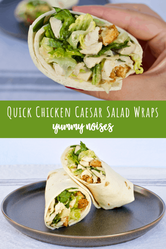 Shareable social media image of Quick Chicken Caesar Salad Wraps