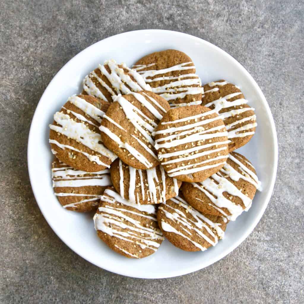 The prettiest ginger snaps stacked on a white plate