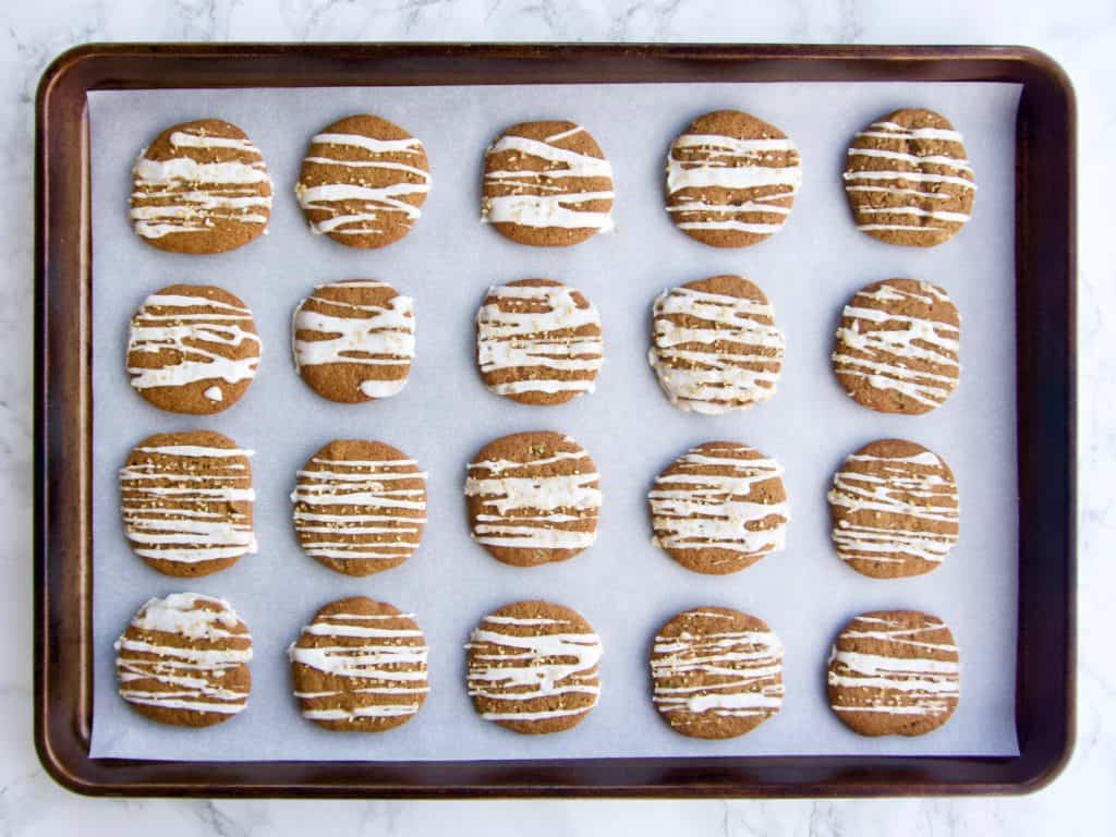 The prettiest ginger snaps on a baking sheet
