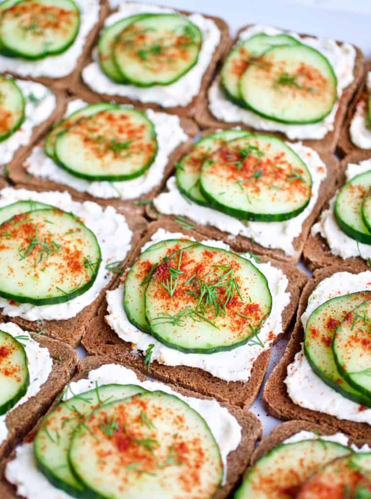 Closeup image of mini cucumber toasts