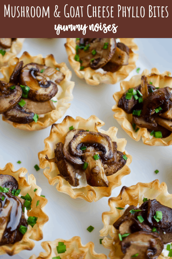 Shareable social media image of Mushroom and Goat Cheese Phyllo Bites