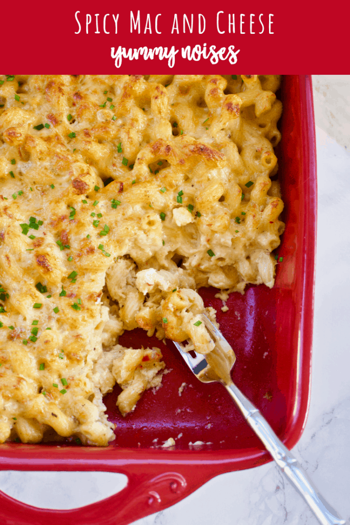 Spicy Mac and Cheese - Creamy jalapeño Havarti and sharp & spicy habanero cheddar are perfect with tender corkscrew pasta in this soul-warmingly spicy baked macaroni and cheese. | YummyNoises.com