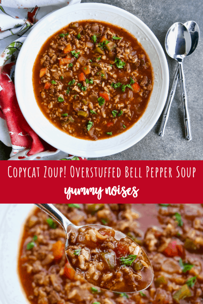 Shareable social media image of Copycat Zoup! Overstuffed Bell Peppers