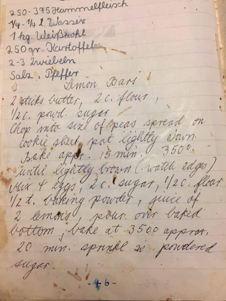 Original hand written recipe for classic lemon bars!