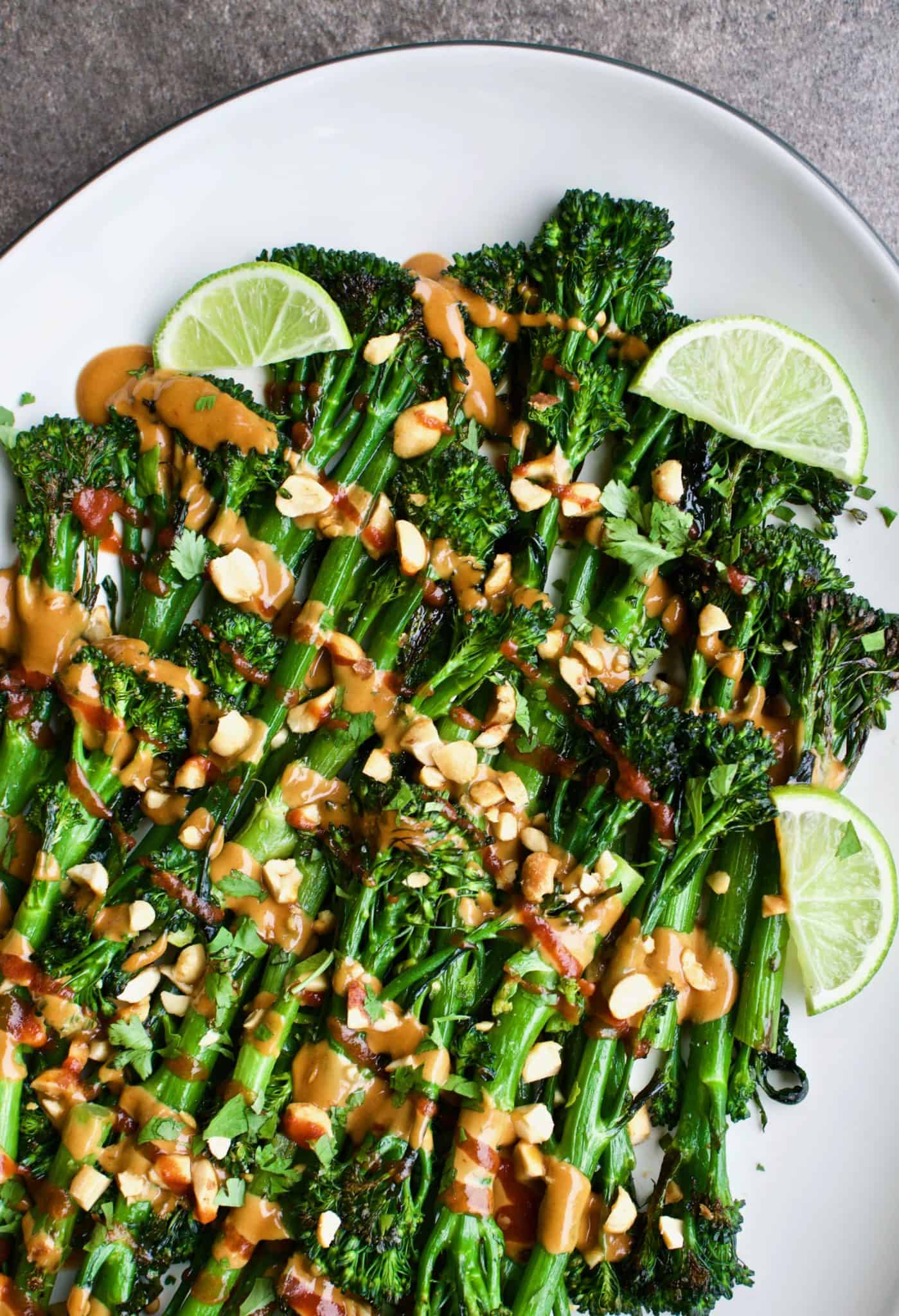 Roasted Broccolini with Spicy Peanut Sauce Yummy Noises