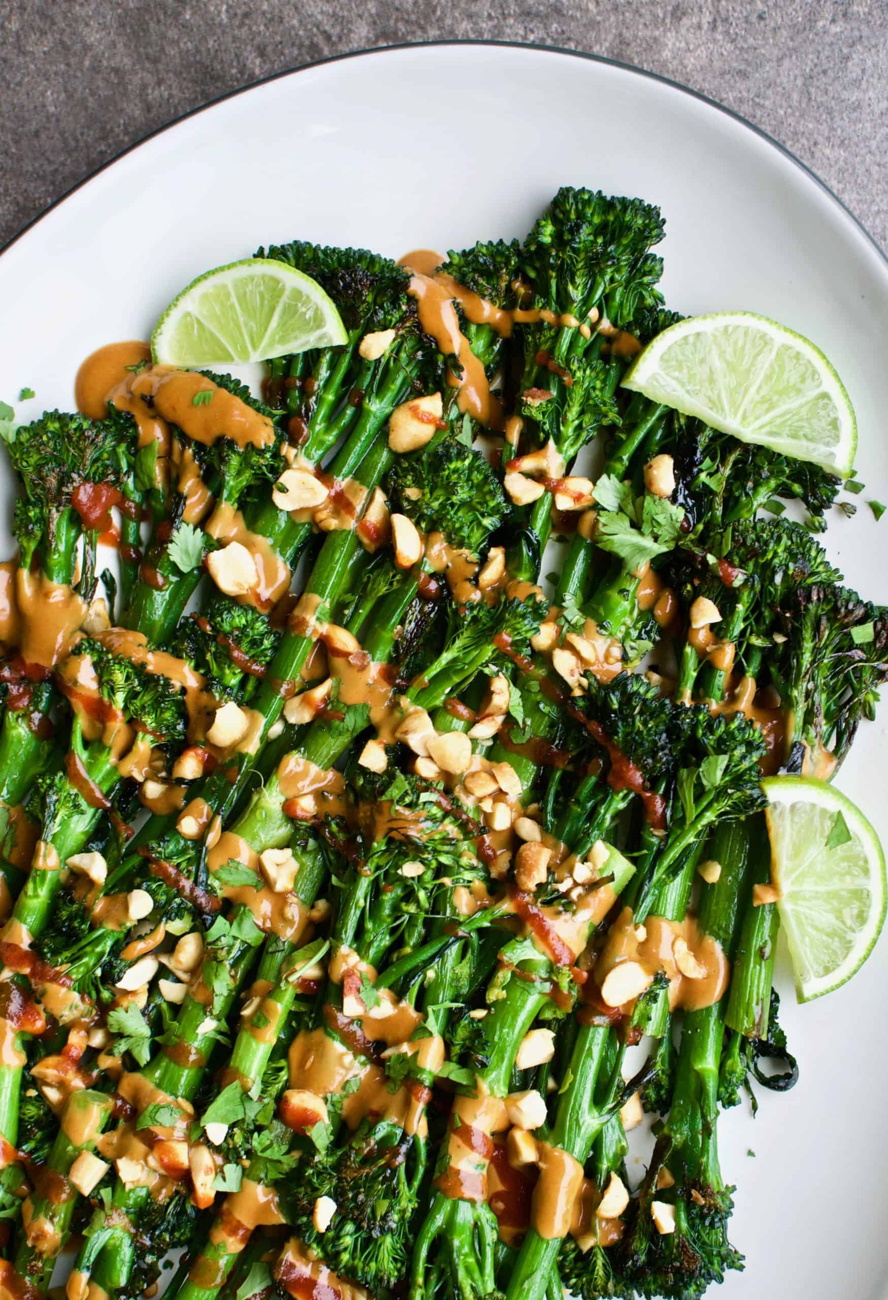 Roasted Broccolini with Spicy Peanut Sauce Yummy Noises