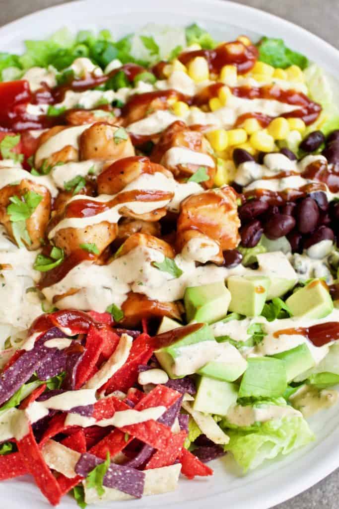 Closeup view of BBQ Chicken Chopped Salad