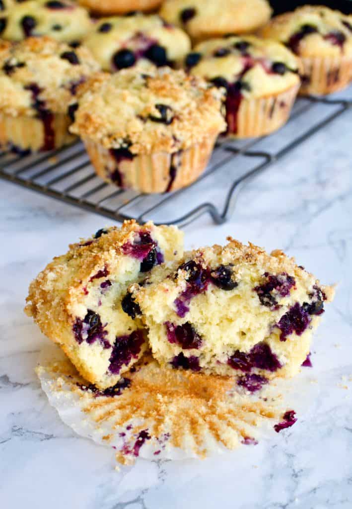 Blueberry lemon muffin split in half