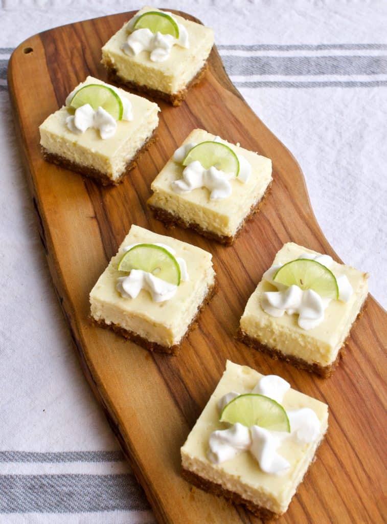 overhead picture of yummy noises key lime cheesecake bars