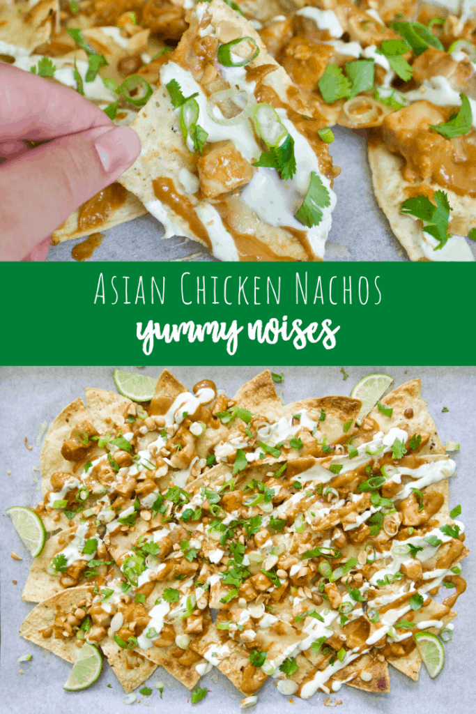 Asian chicken nachos with text header