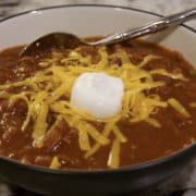 Spicy beef and bean chili in a bowl