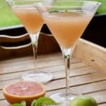 Two grapefruit basil-tinis on a serving tray